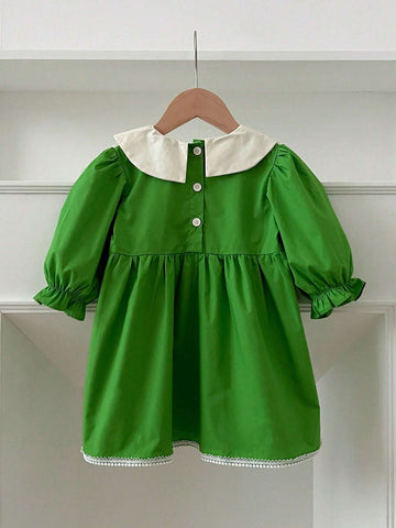 Spring/Autumn Girls' Peter Pan Collar Embroidered Princess Dress