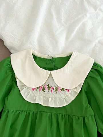 Spring/Autumn Girls' Peter Pan Collar Embroidered Princess Dress