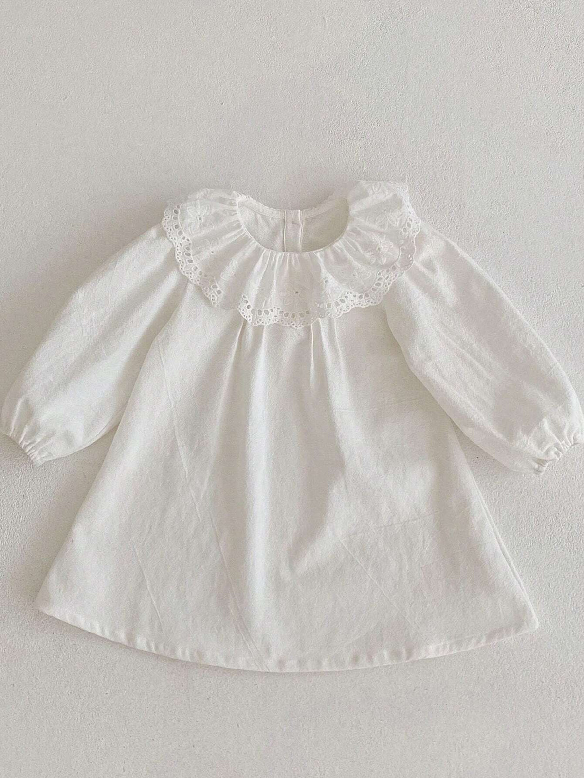 Spring/Autumn Girls' Solid Color Princess Dress With Lace Lantern Sleeves