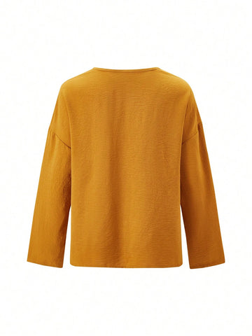 Spring/Summer Casual Solid Color Button Front Long Sleeve Shirt