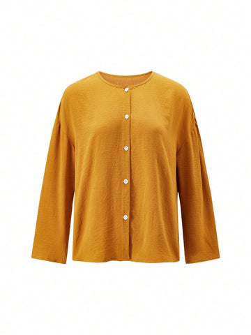 Spring/Summer Casual Solid Color Button Front Long Sleeve Shirt