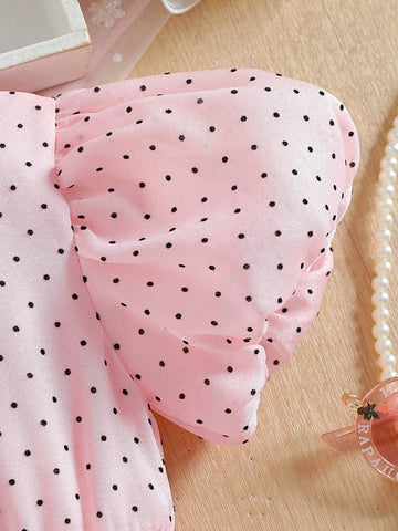 Spring/Summer New Style Girls Cute Polka Dot Puff Sleeve Dress