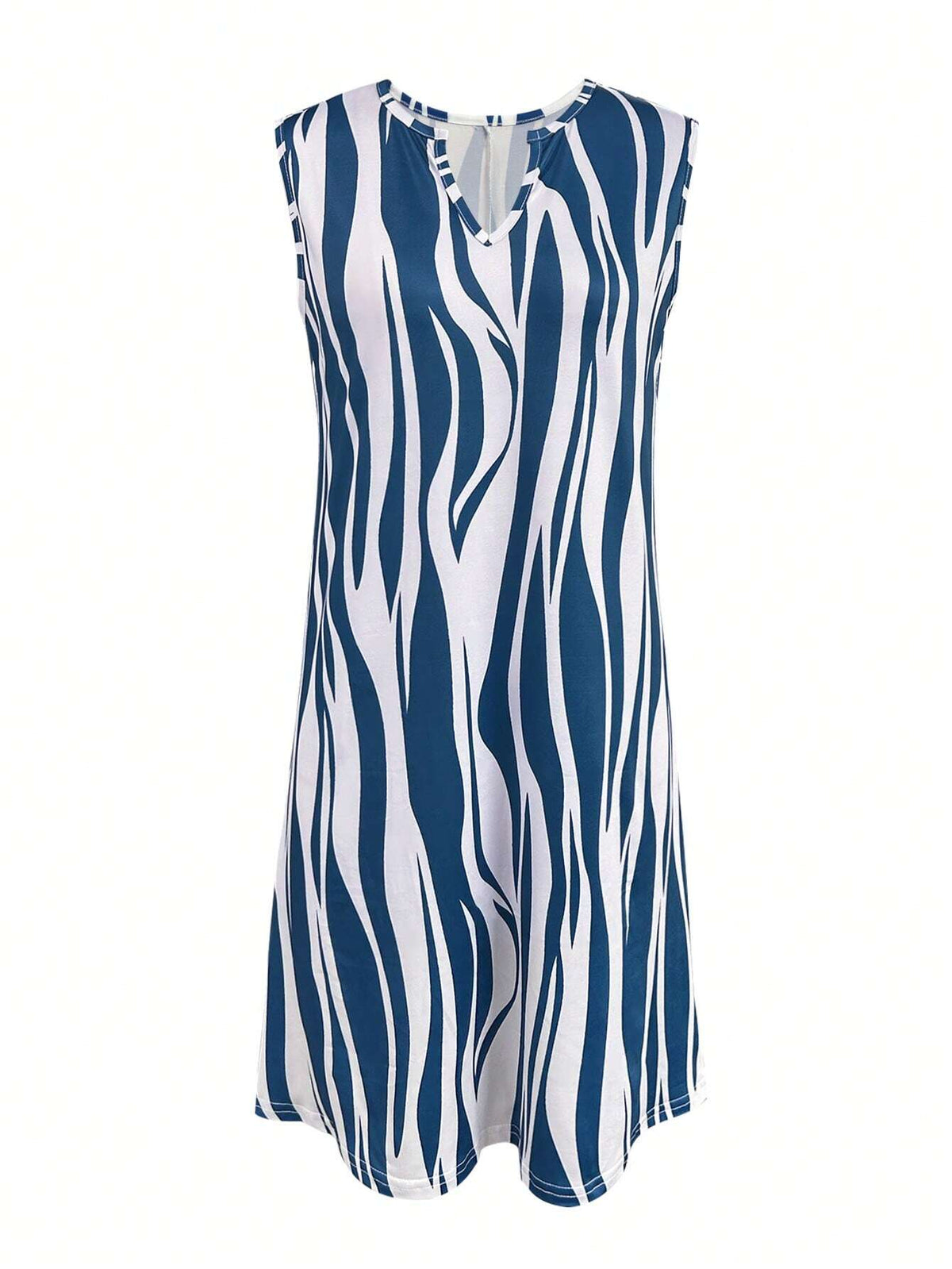 Spring/Summer Striped Casual Sleeveless Dress, White Collar