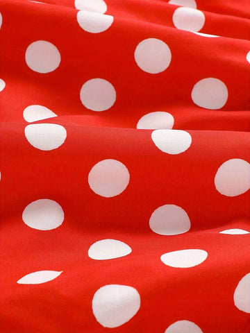 Spring/Summer Young Girl's Polka Dot Print Dress With Bow Decoration And Ruffled Hemline