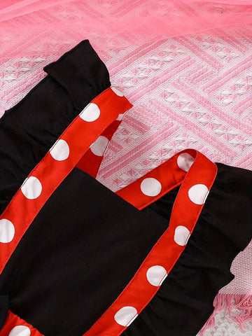 Spring/Summer Young Girl's Polka Dot Print Dress With Bow Decoration And Ruffled Hemline