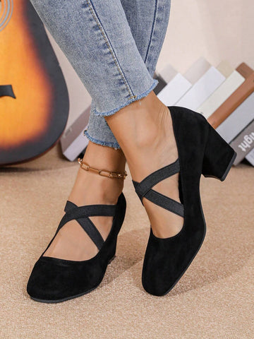 Spring 2024 Women Square Toe High Heel Mary Jane Shoes, Retro Ballet