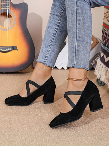 Spring 2024 Women Square Toe High Heel Mary Jane Shoes, Retro Ballet