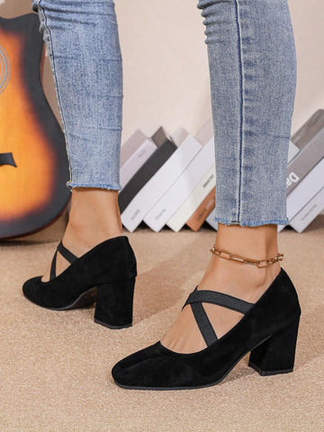 Spring 2024 Women Square Toe High Heel Mary Jane Shoes, Retro Ballet