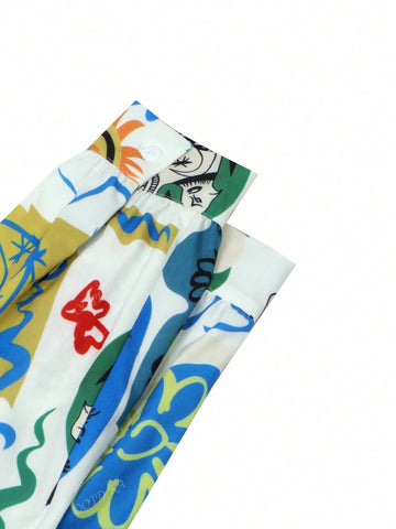 Spring And Autumn New Fashion Women's Clothing Casual Elegant Abstract Graffiti Design Random Print Pattern Button Long Sleeve Shirt Pants Suit