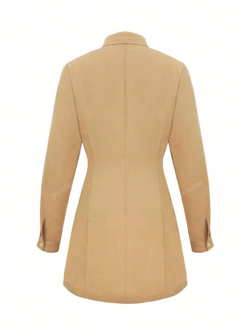 Spring And Autumn New Style Fashion Casual Lapel Button Decoration Long Sleeve Women's Short Dress