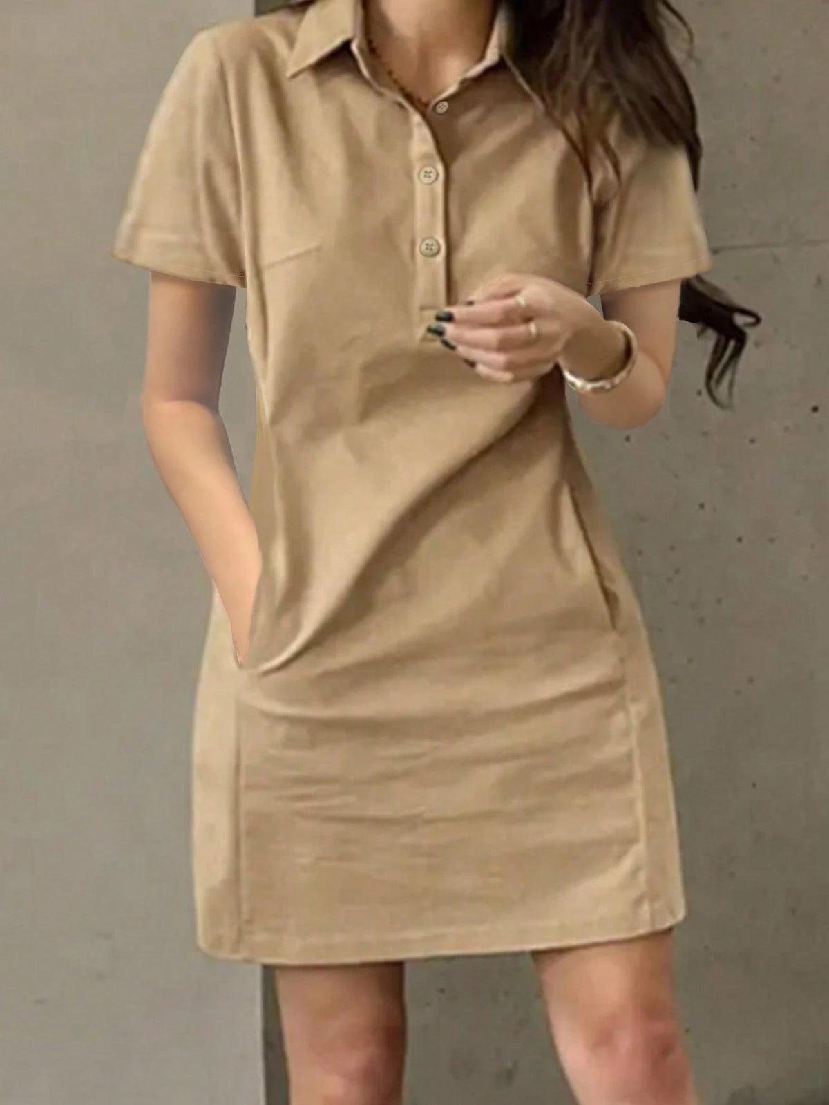 Spring And Summer New Style Fashionable Simple Temperament Lapel Single-Breasted Slimming Short Dress For Women