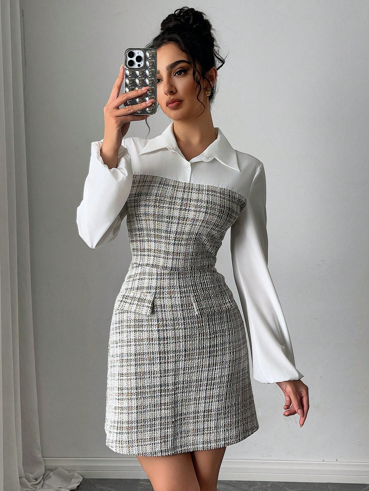 Spring And Summer New Women's Fashion Outfit, Patchwork 2 In 1 Shirt Style Dress