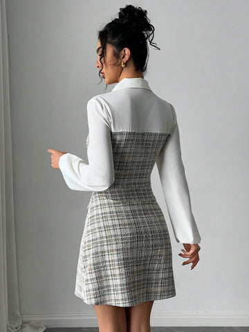 Spring And Summer New Women's Fashion Outfit, Patchwork 2 In 1 Shirt Style Dress