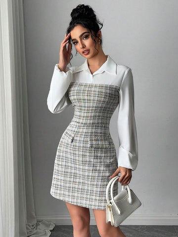 Spring And Summer New Women's Fashion Outfit, Patchwork 2 In 1 Shirt Style Dress