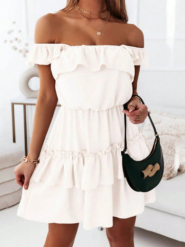 Spring And Summer Versatile Patchwork Ruffle Edge Decorated Dress