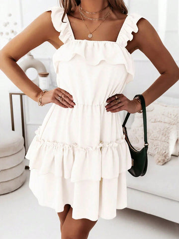 Spring And Summer Versatile Patchwork Ruffle Edge Decorated Dress