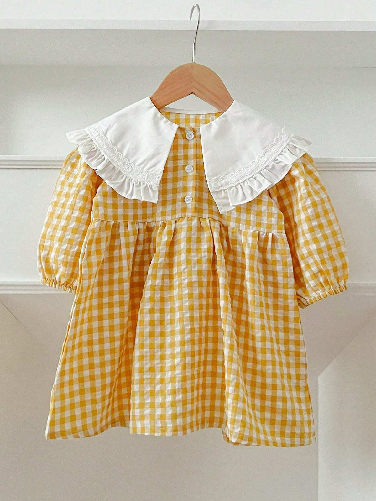 Spring & Autumn Big Collar Floral Ruffle Plaid Princess Dress