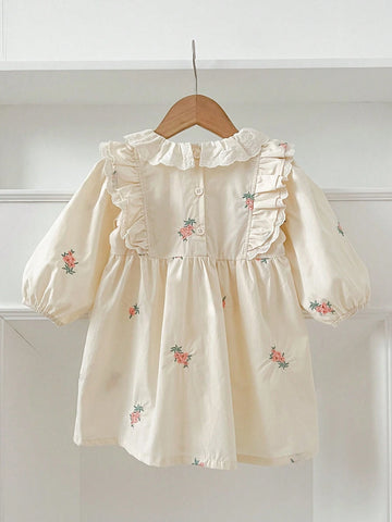 Spring & Autumn New Lace Collar Embroidered Girl Dress, Children Fashion Clothing
