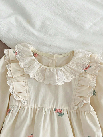 Spring & Autumn New Lace Collar Embroidered Girl Dress, Children Fashion Clothing