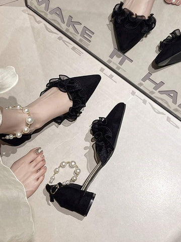 Spring & Summer Noble Lady Style High Heels, Pointed Toe Shoes With Pearls Decoration