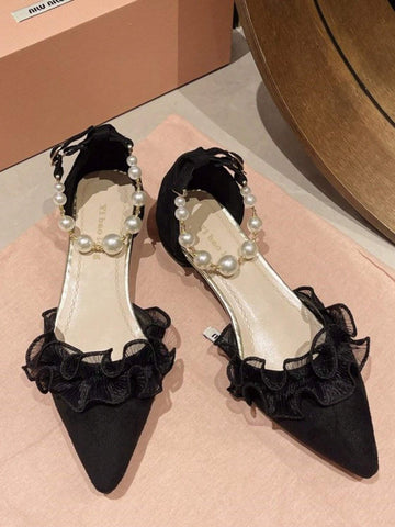 Spring & Summer Noble Lady Style High Heels, Pointed Toe Shoes With Pearls Decoration