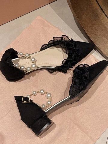 Spring & Summer Noble Lady Style High Heels, Pointed Toe Shoes With Pearls Decoration