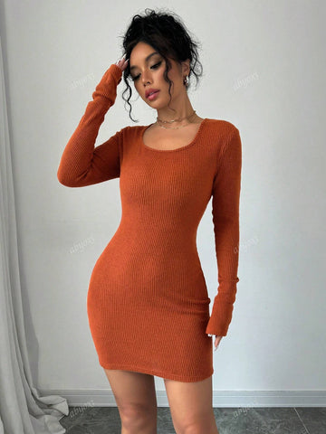 Square Neck Back Strap Hollow Mini Dress, Textured Fabric, Soft And Comfortable, Hot Girl