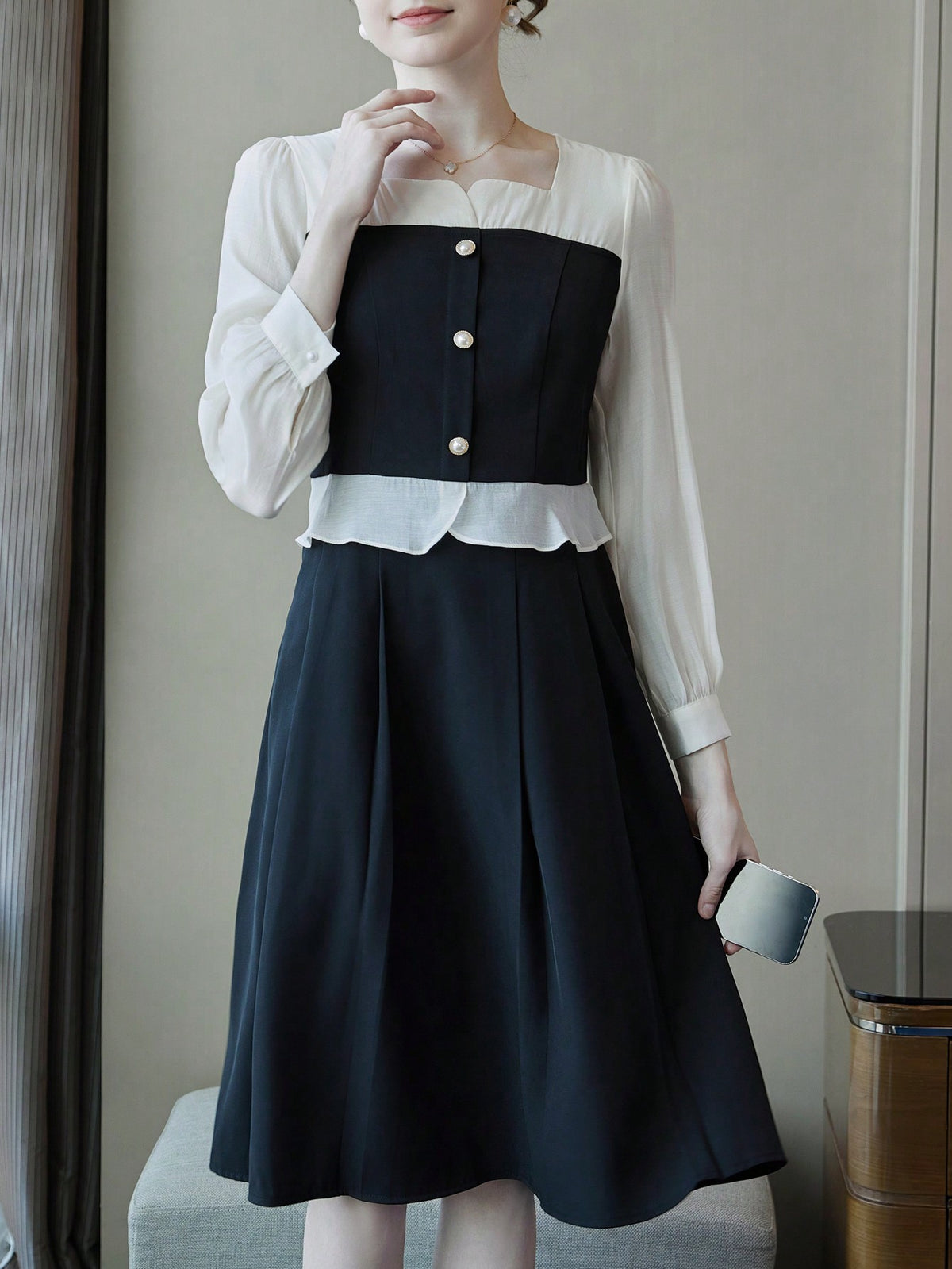 Square Neck Color Block Dress