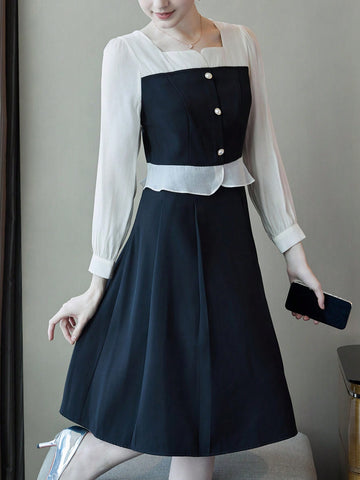 Square Neck Color Block Dress