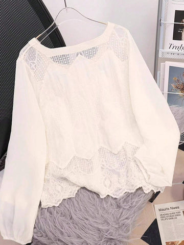 Square Neck, Vintage Panel, Cut-Out Long-Sleeved T-Shirt