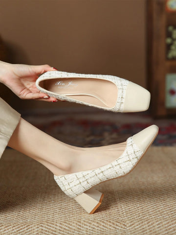 Square Toe Chunky Heeled Court Pumps