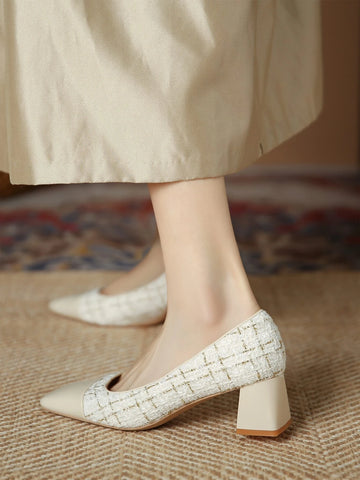 Square Toe Chunky Heeled Court Pumps