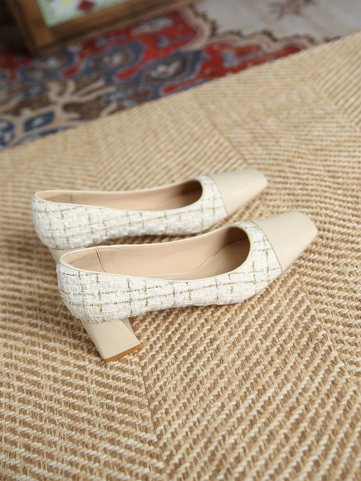 Square Toe Chunky Heeled Court Pumps