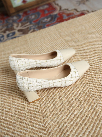 Square Toe Chunky Heeled Court Pumps