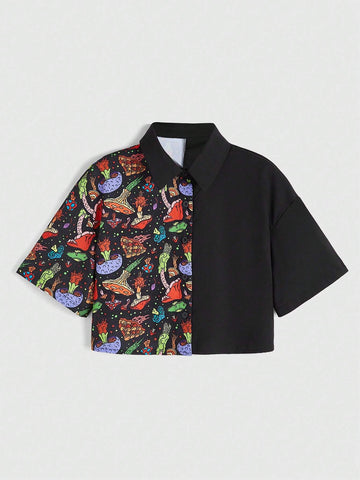 Stayhoom Project Mushroom Printed Shirt With A Turn-down Collar