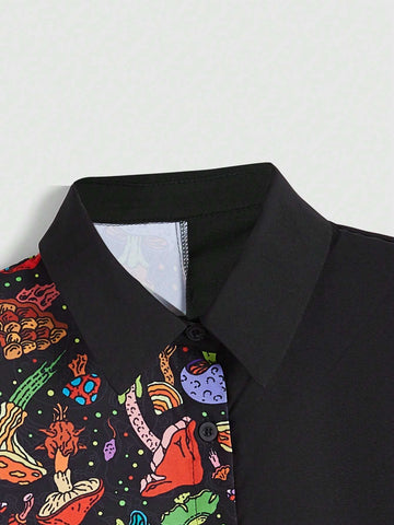 Stayhoom Project Mushroom Printed Shirt With A Turn-down Collar