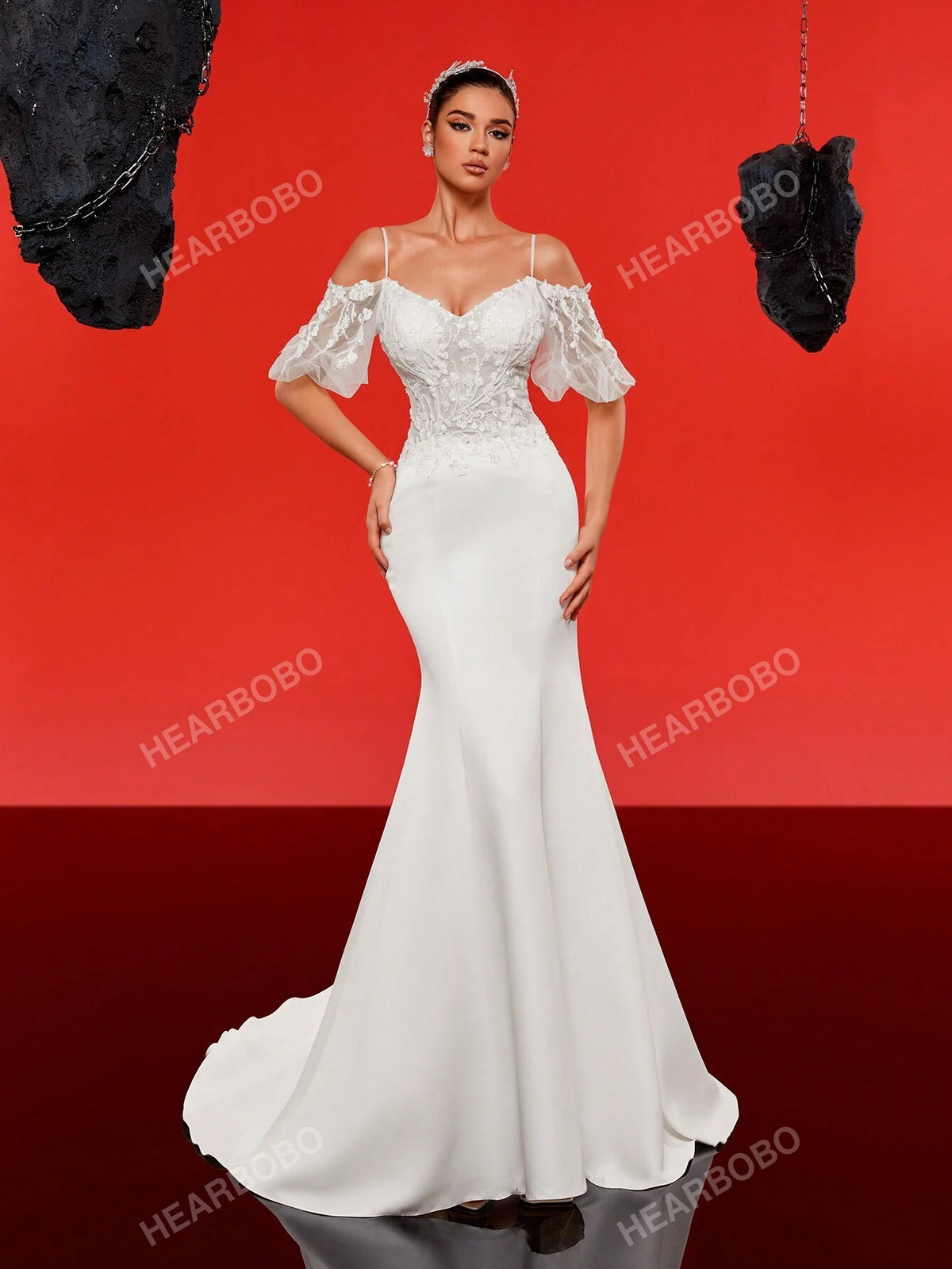 Strapless Beaded And Sheer Waist Wedding Dress With Train