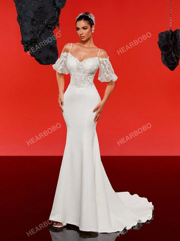 Strapless Beaded And Sheer Waist Wedding Dress With Train