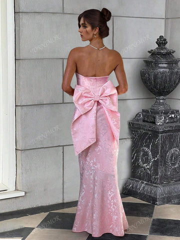 Strapless Dress With Large Bow Tie & Mermaid Hem, For Gala Party Event