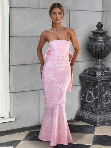 Strapless Dress With Large Bow Tie & Mermaid Hem, For Gala Party Event
