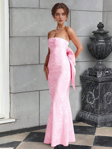 Strapless Dress With Large Bow Tie & Mermaid Hem, For Gala Party Event