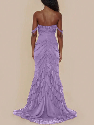 Strapless Mermaid Formal Evening Dress With Ear-Like Hemline And High Slit For Women