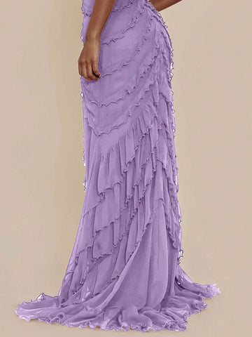 Strapless Mermaid Formal Evening Dress With Ear-Like Hemline And High Slit For Women