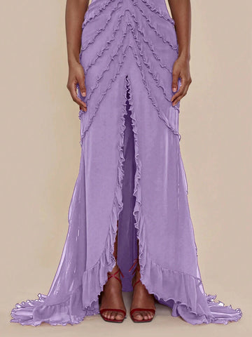 Strapless Mermaid Formal Evening Dress With Ear-Like Hemline And High Slit For Women