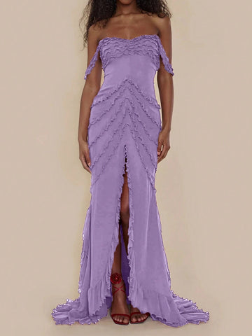 Strapless Mermaid Formal Evening Dress With Ear-Like Hemline And High Slit For Women