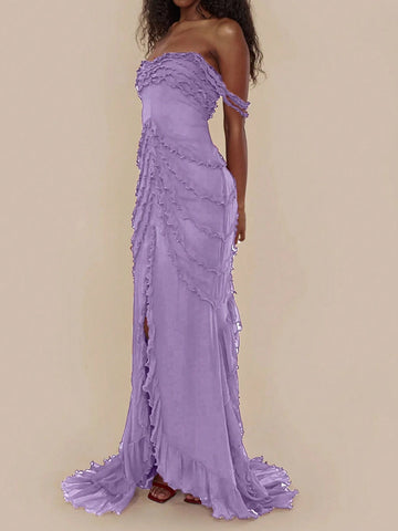 Strapless Mermaid Formal Evening Dress With Ear-Like Hemline And High Slit For Women