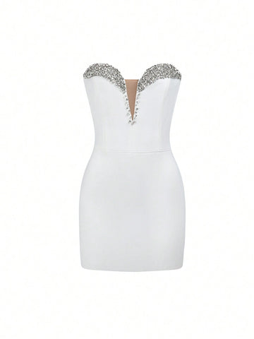 Strapless Mesh Mini Dress Sexy Party Noble Women Clothing