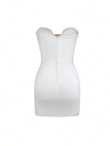 Strapless Mesh Mini Dress Sexy Party Noble Women Clothing