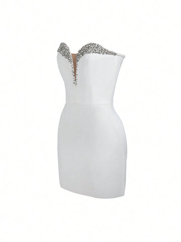 Strapless Mesh Mini Dress Sexy Party Noble Women Clothing