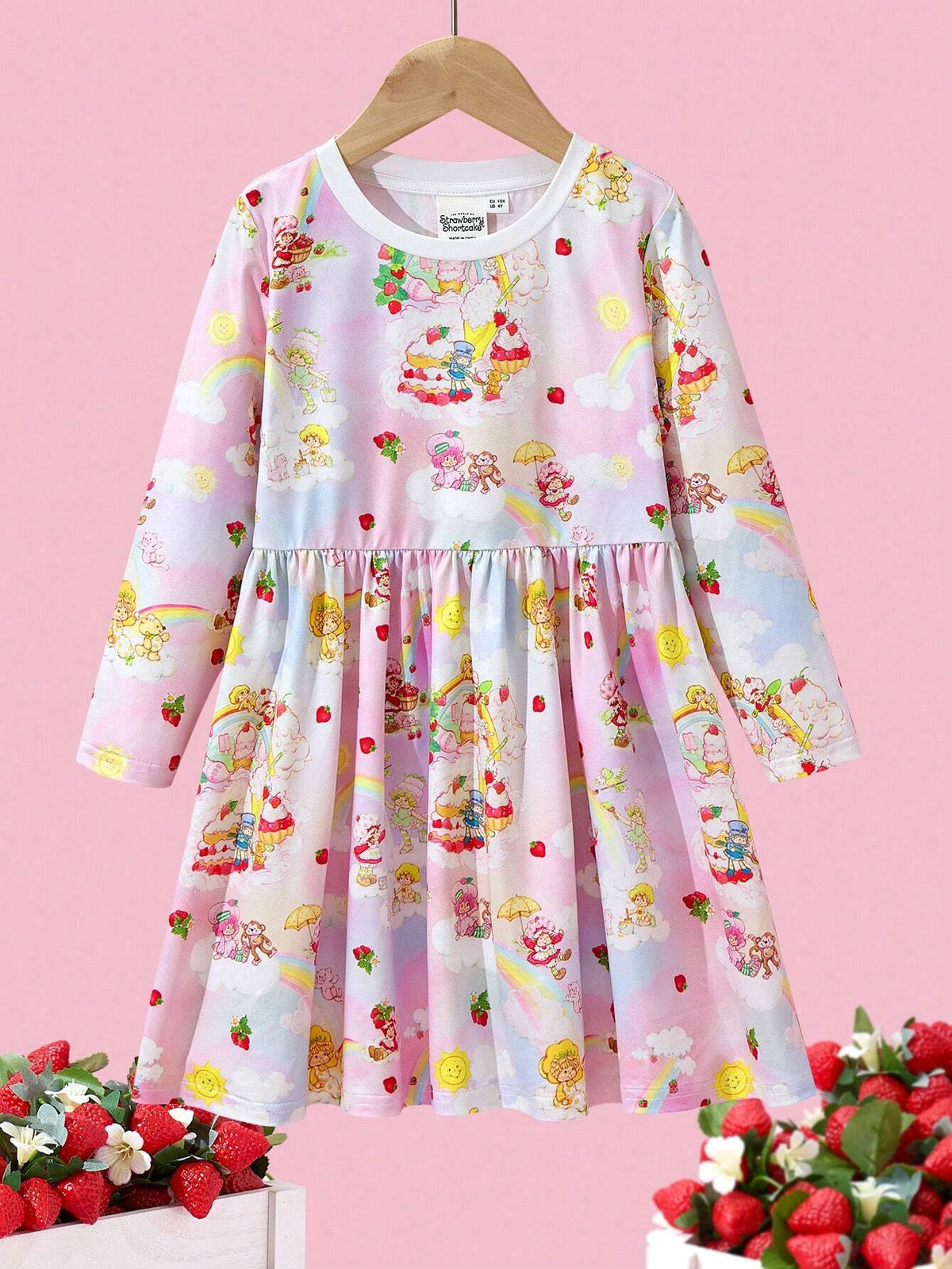 Young Girl Sweet Cartoon Girl Allover Print Long Sleeve Dress